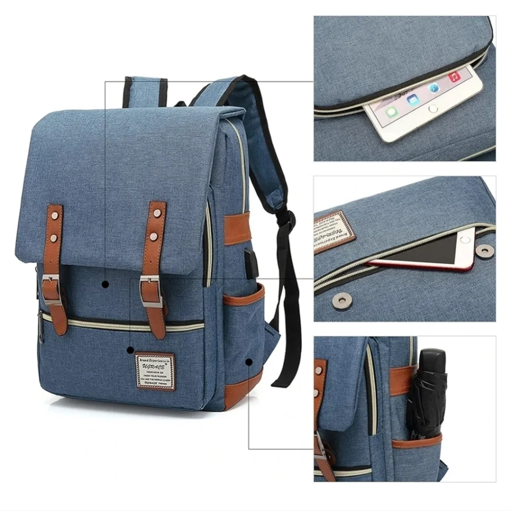 Stylish Blue and Brown Backpack Vintage Style NWOT